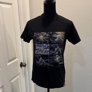 Black Graphic Tee with Purple Accents